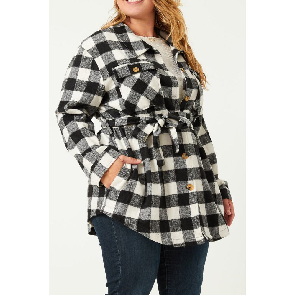 HAYDEN Maylee Plus Black Check Belted Long Shacket 1x - Picture 3 of 6